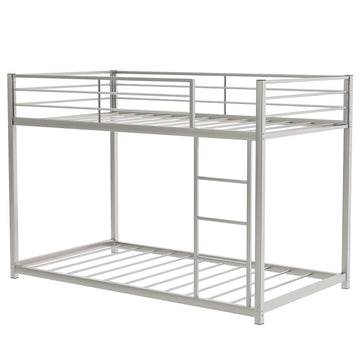 LuxxHomes  Silver Twin Over Twin Metal Low Bunk Bed