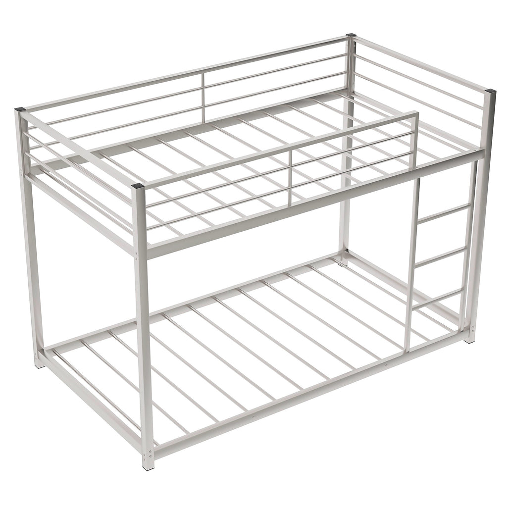 LuxxHomes  Silver Twin Over Twin Metal Low Bunk Bed