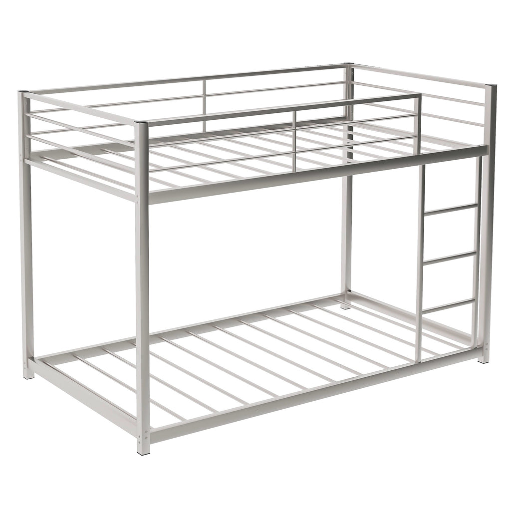 LuxxHomes  Silver Twin Over Twin Metal Low Bunk Bed