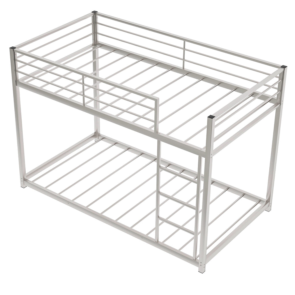 LuxxHomes  Silver Twin Over Twin Metal Low Bunk Bed