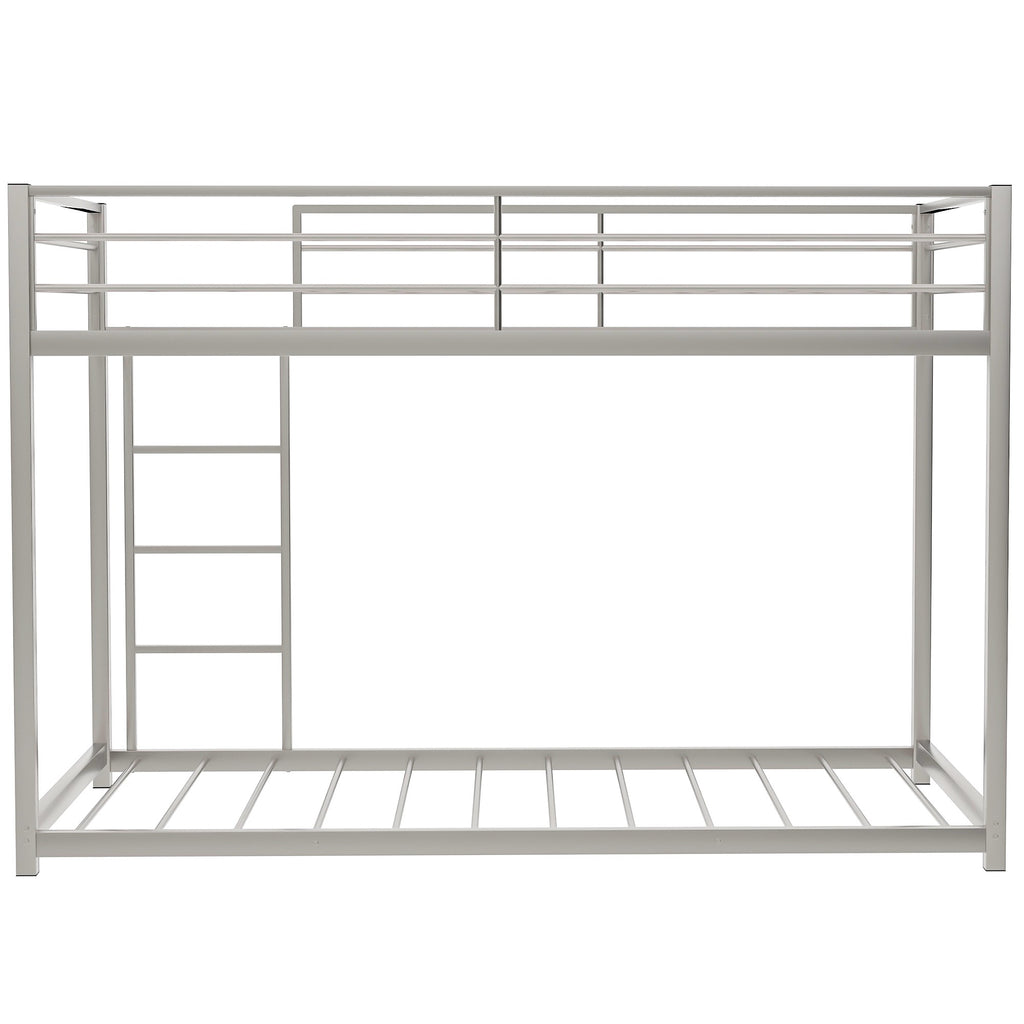 LuxxHomes  Silver Twin Over Twin Metal Low Bunk Bed