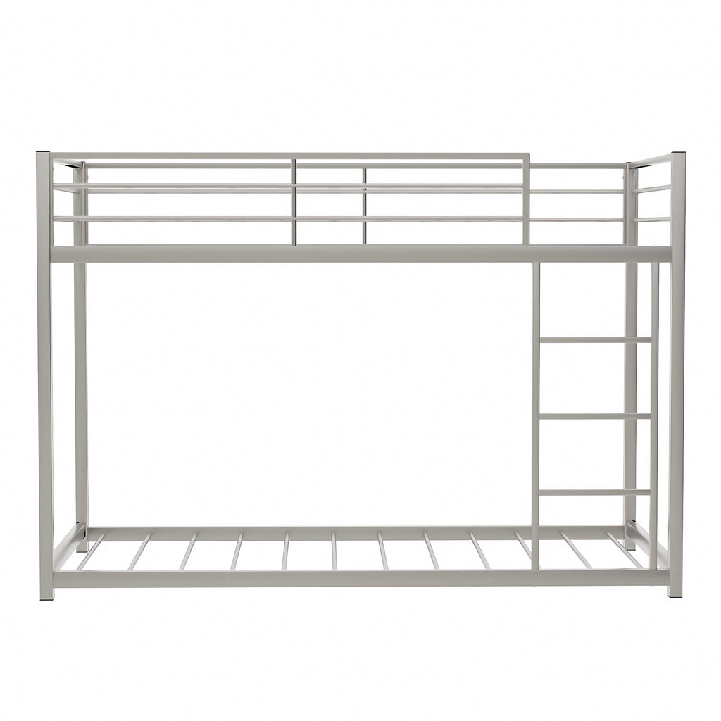 LuxxHomes  Silver Twin Over Twin Metal Low Bunk Bed