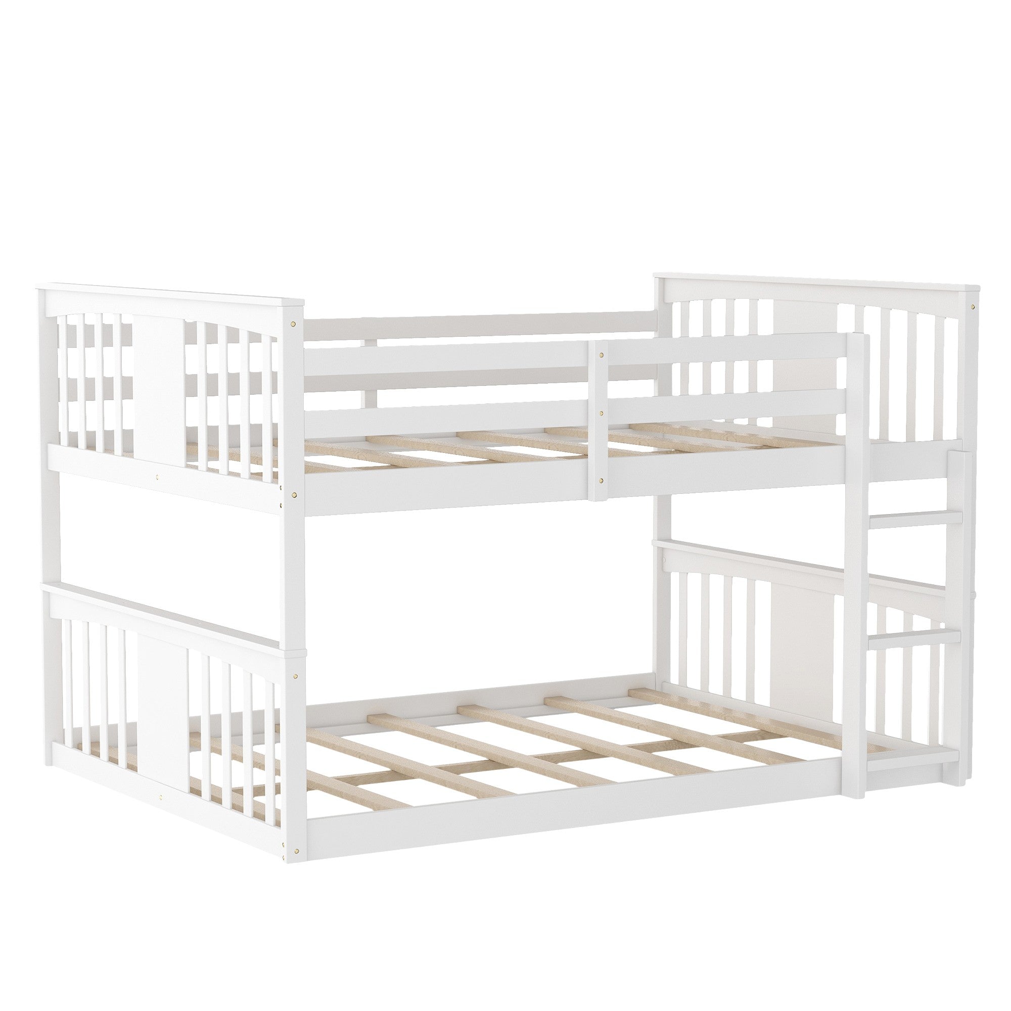 LuxxHomes  White Classic Full Over Full Bunk Bed with Ladder