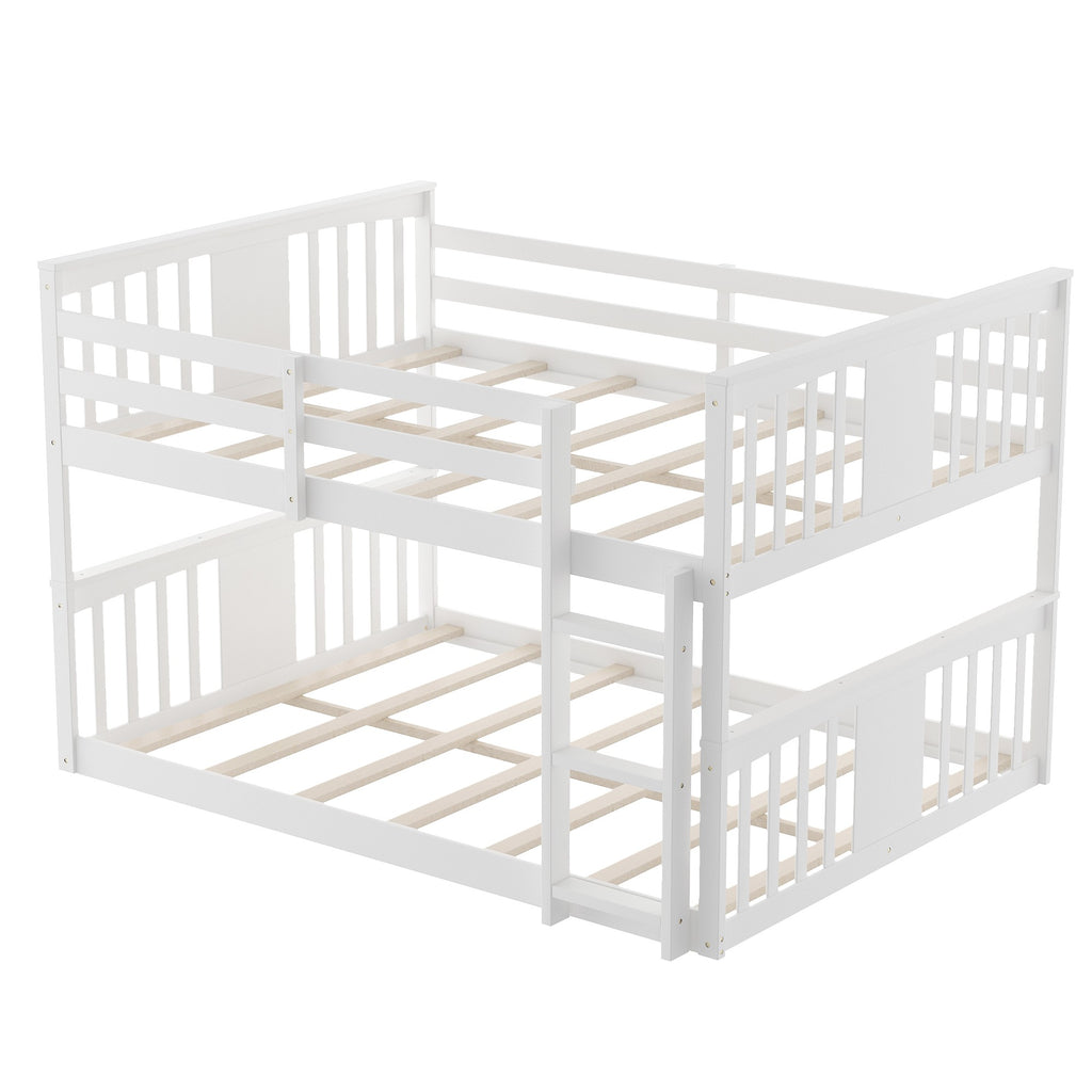 LuxxHomes  White Classic Full Over Full Bunk Bed with Ladder