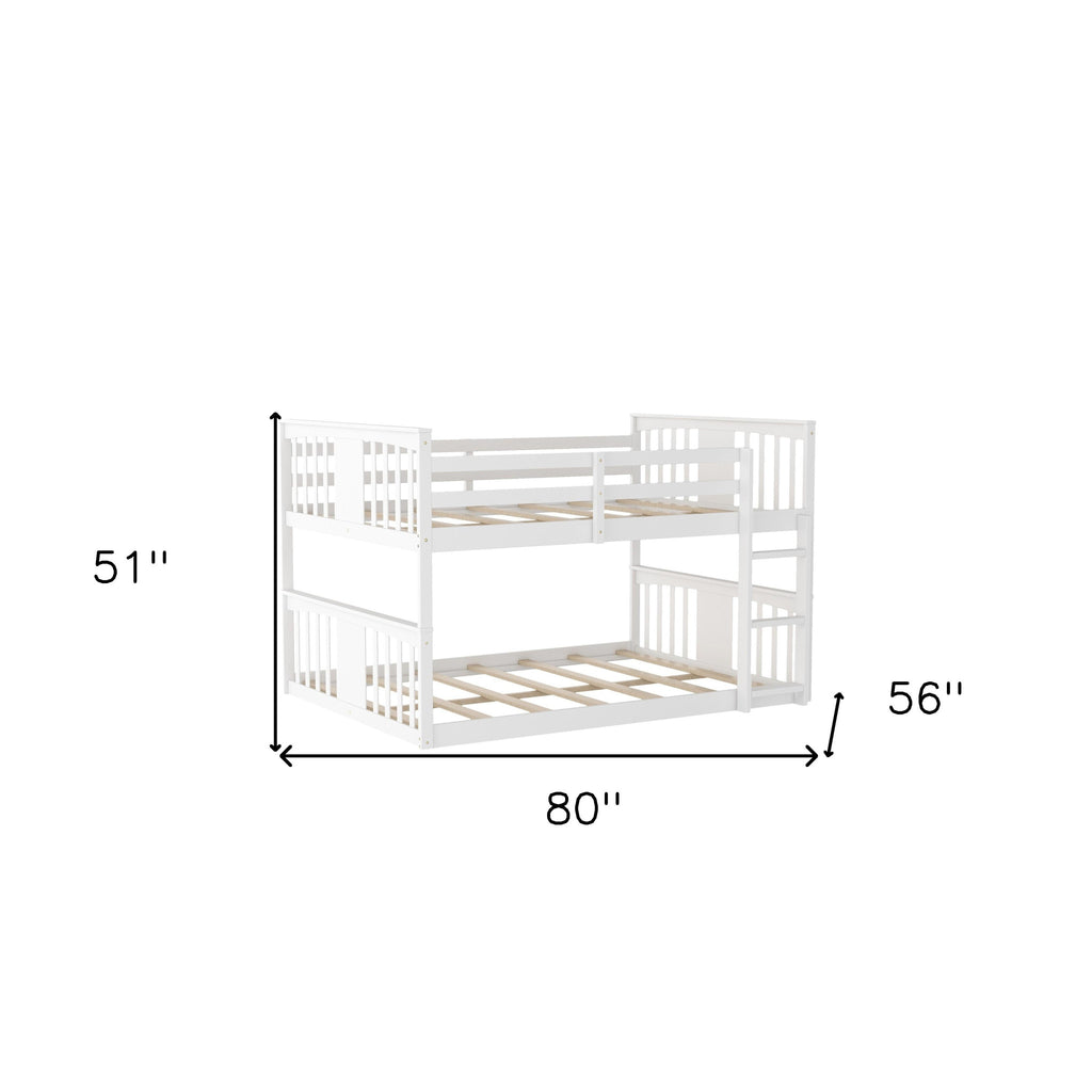 LuxxHomes  White Classic Full Over Full Bunk Bed with Ladder