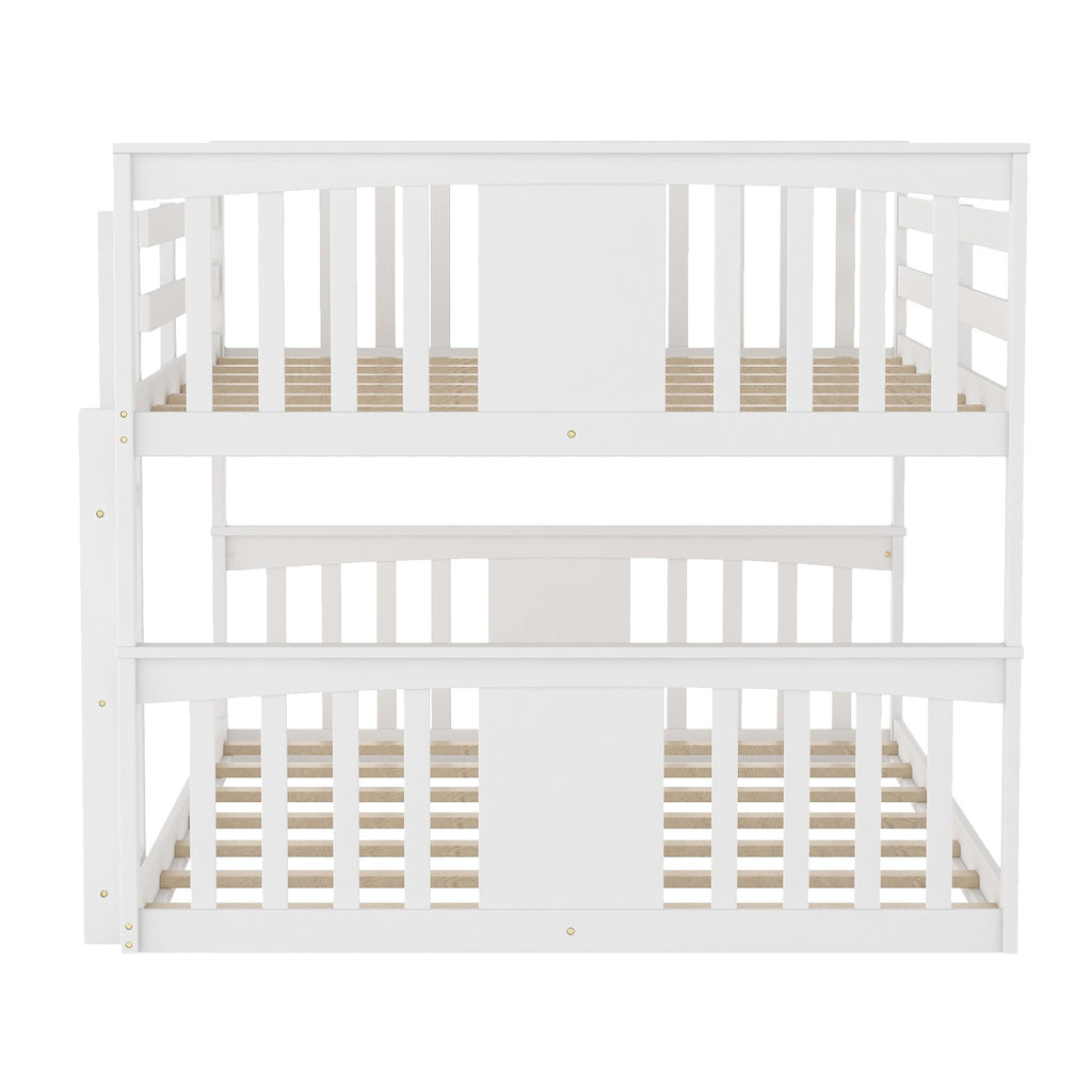 LuxxHomes  White Classic Full Over Full Bunk Bed with Ladder