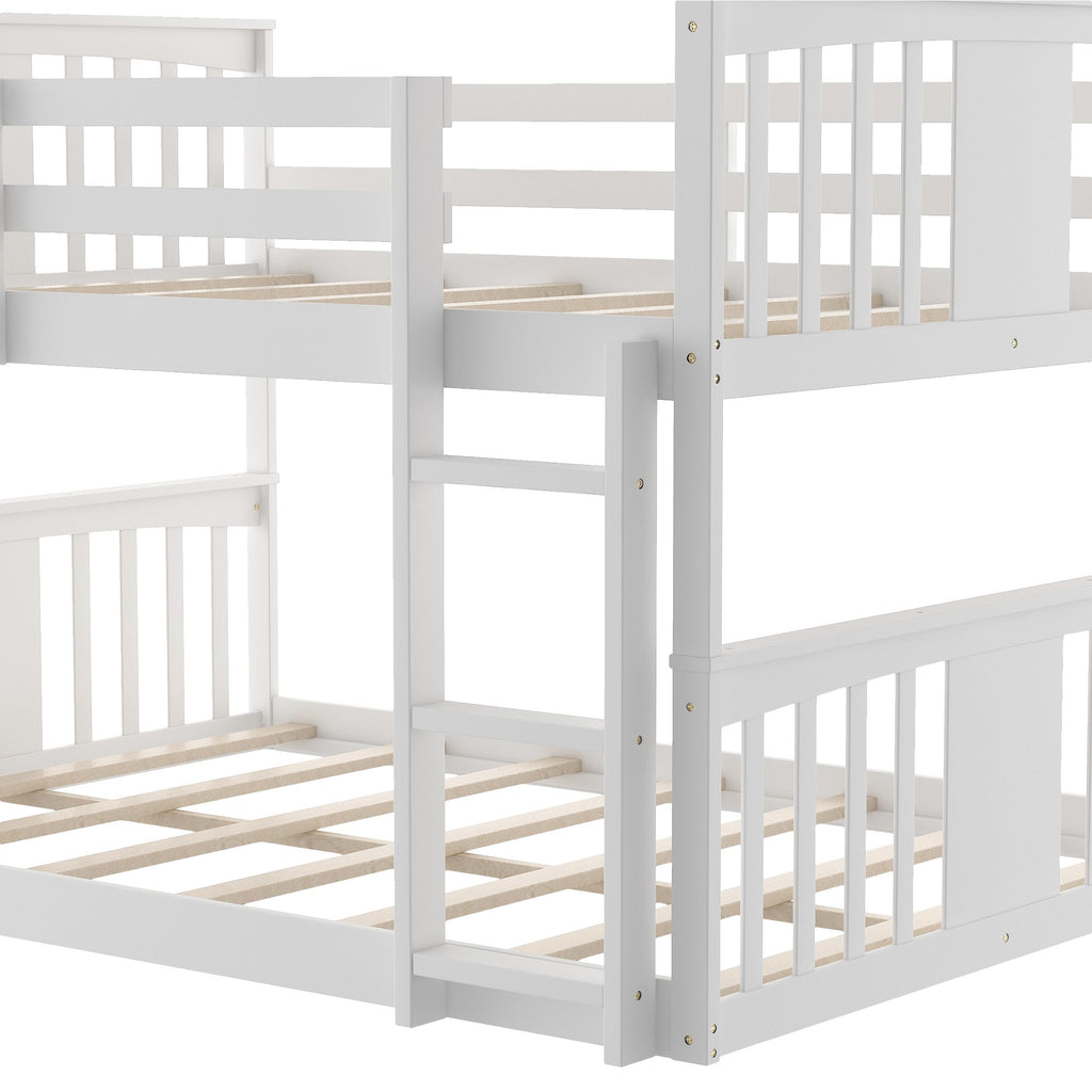 LuxxHomes  White Classic Full Over Full Bunk Bed with Ladder