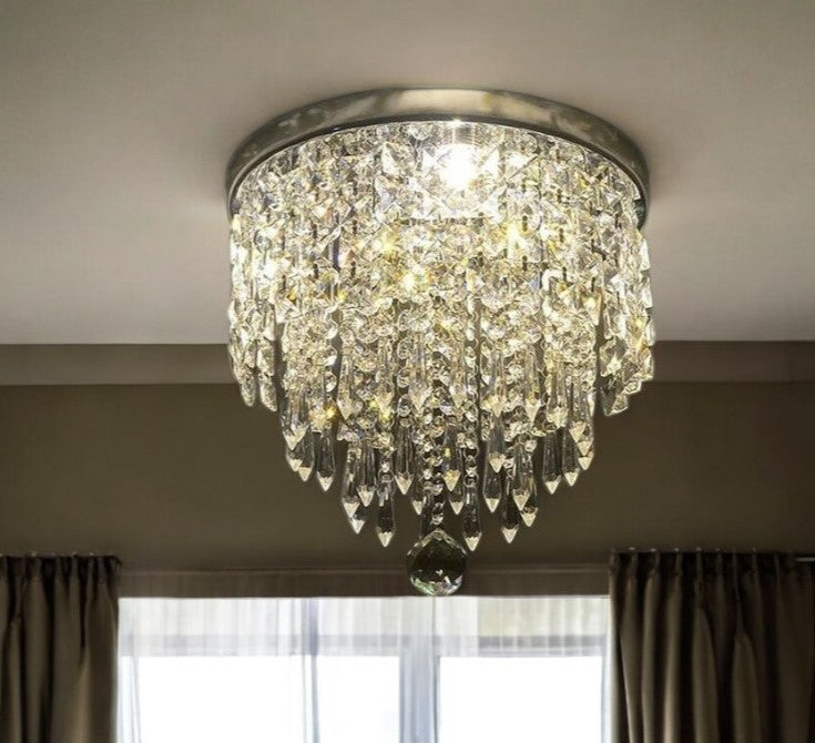 Black and Gold Shaded Transparent Glass and Crystals Dimmable Ceiling Light With Clear Shades