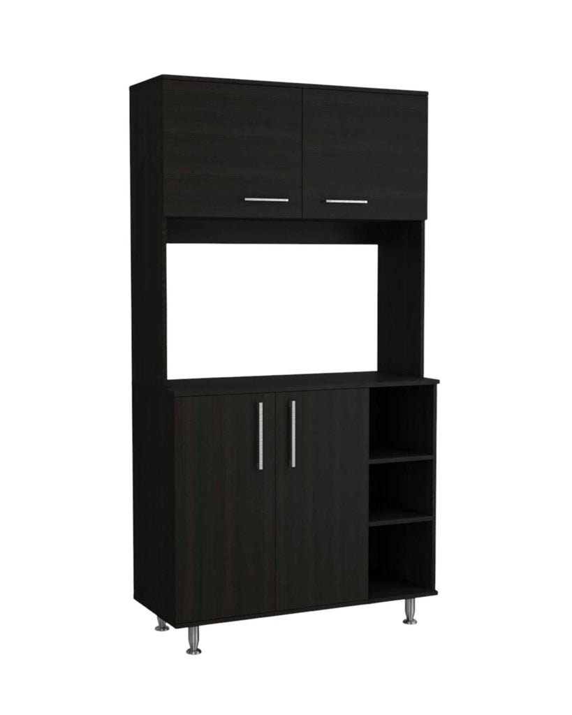 71" Modern Black Pantry Cabinet with Three Storage Shelves