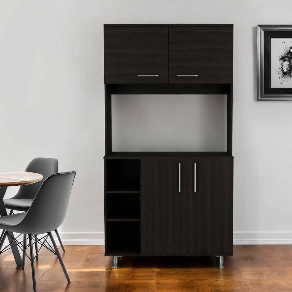 71" Modern Black Pantry Cabinet with Three Storage Shelves