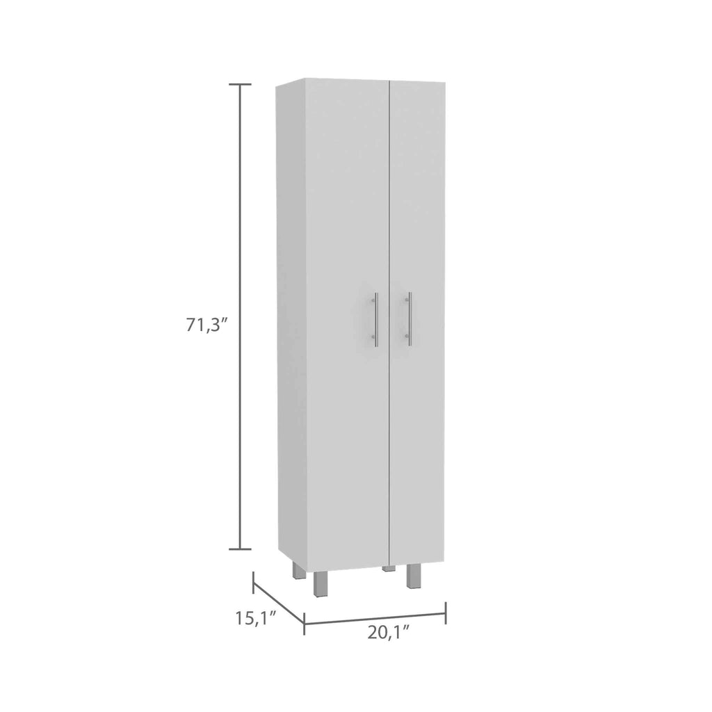 71" White Versatile Tall Pantry Cabinet with Five Shelves