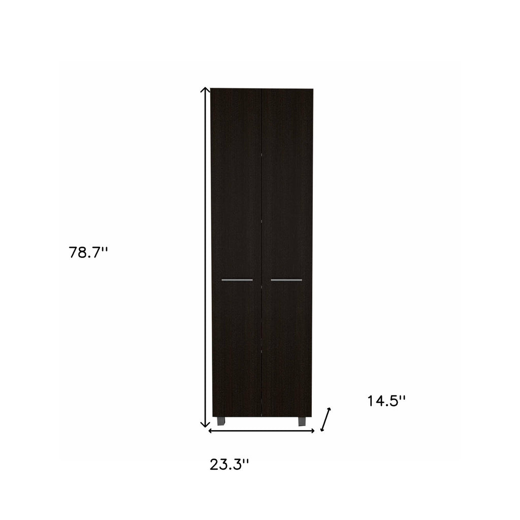 79" Modern Black Pantry Cabinet with Two Doors and Five Shelves