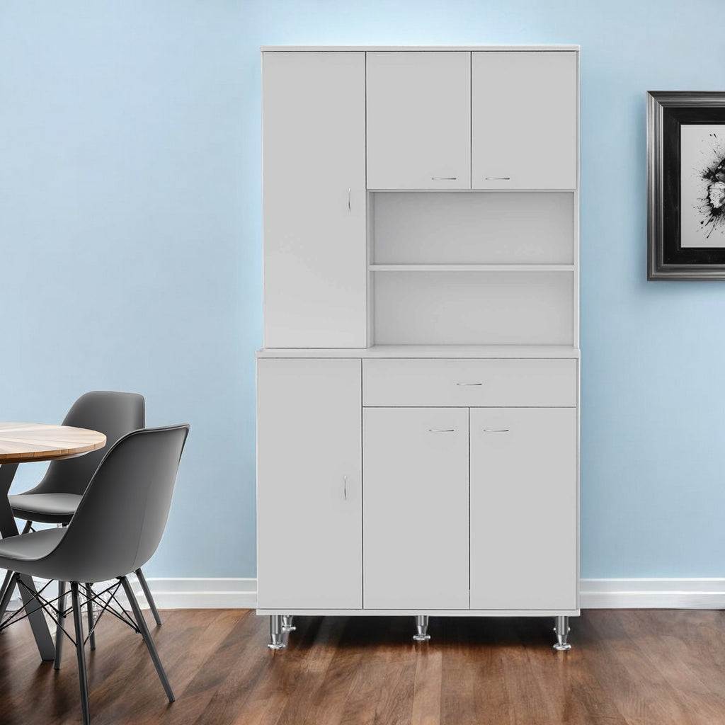 67" White Pantry Cabinet with Five Storage Shelves