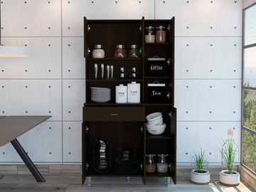 67" Modern Black Pantry Cabinet with Five Shelves