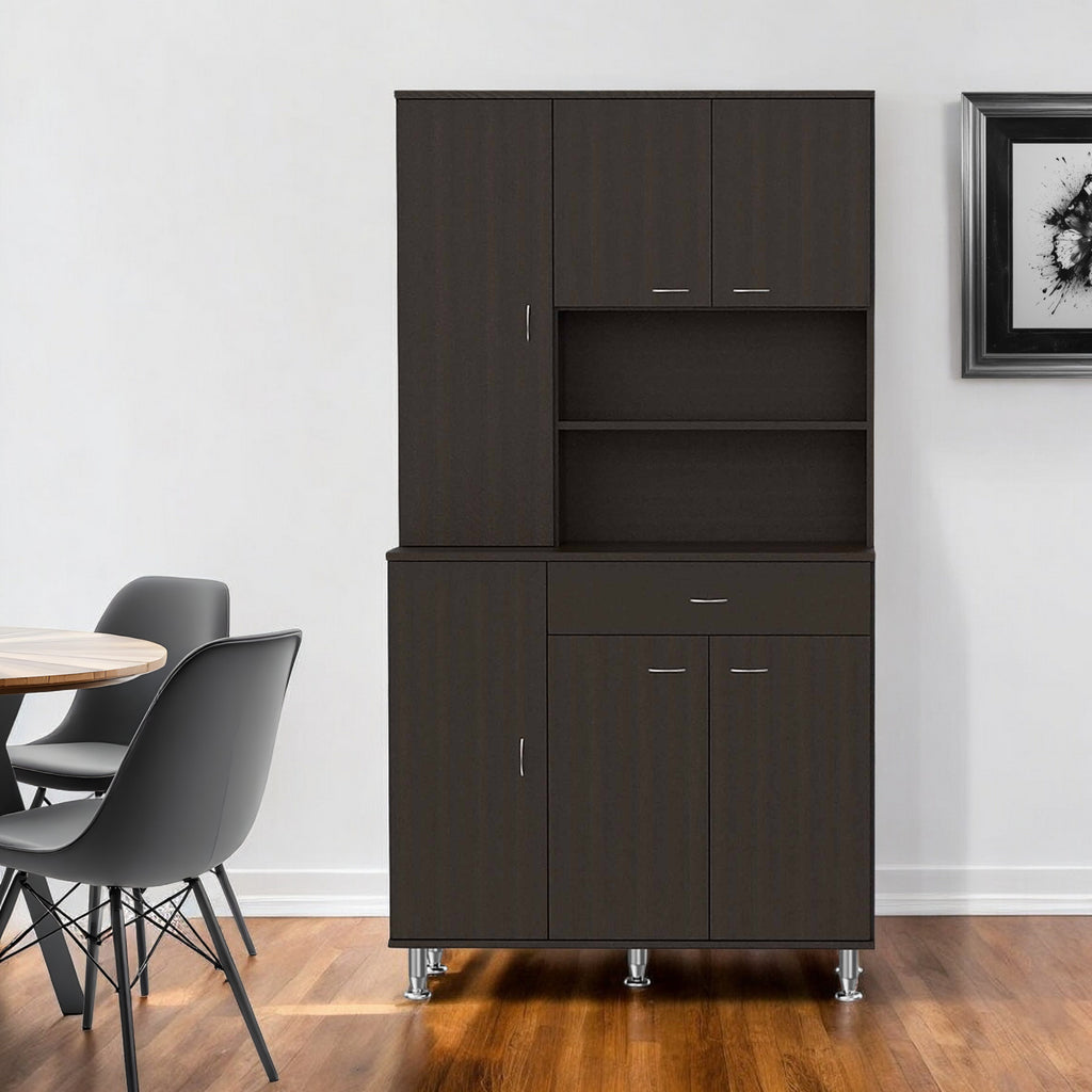 67" Modern Black Pantry Cabinet with Five Shelves