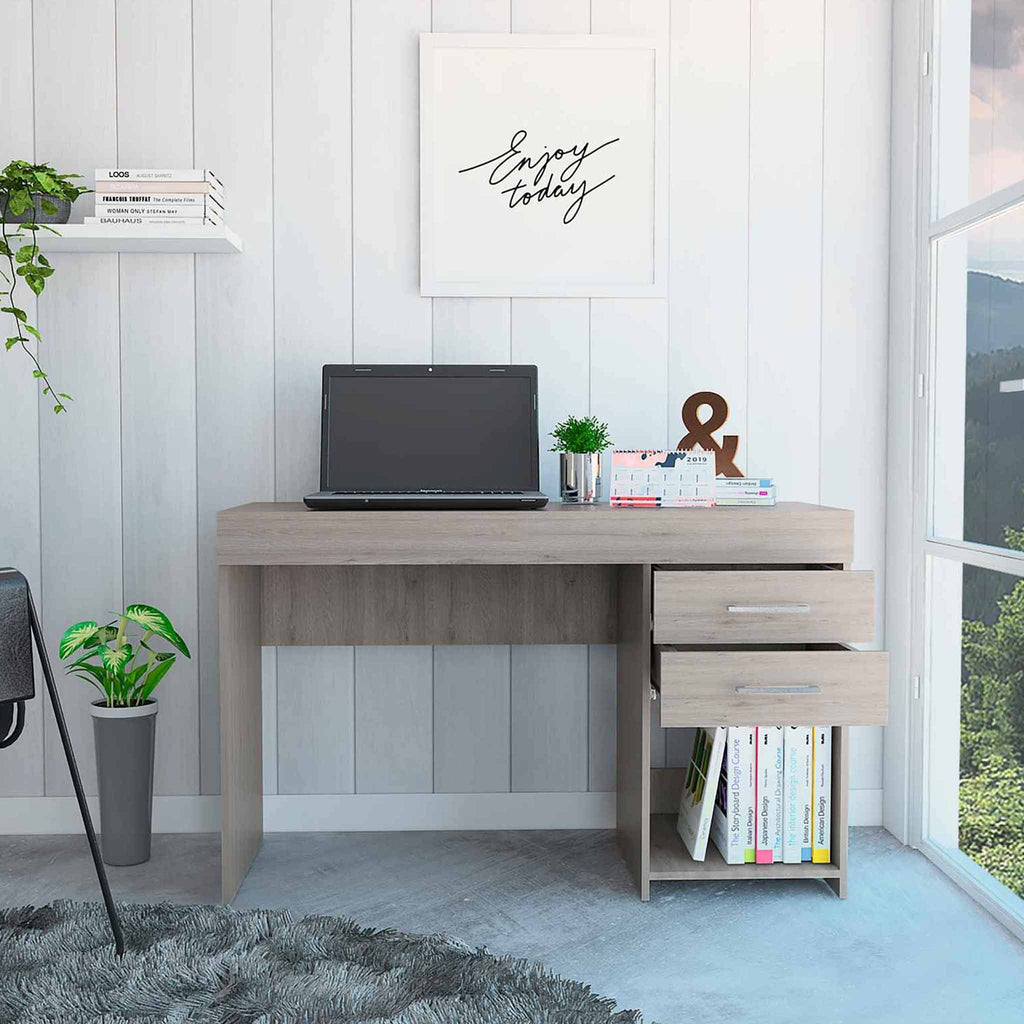 47" Light Gray Computer Desk With Two Drawers