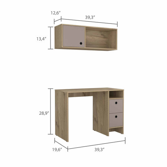 39" Taupe Computer Desk With Two Cabinets Two Drawers