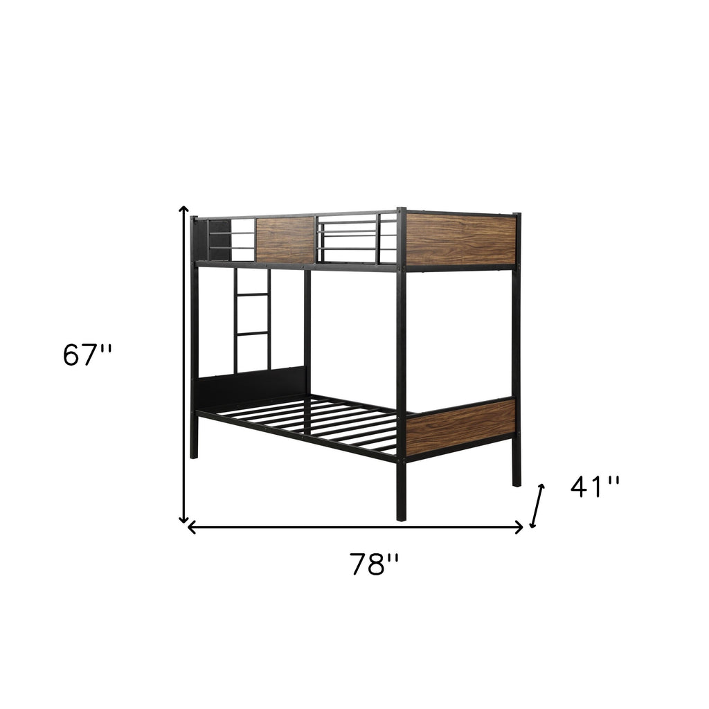 LuxxHomes  Black Brown Twin Over Twin Bunk Bed