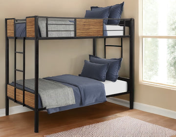 LuxxHomes  Black Brown Twin Over Twin Bunk Bed