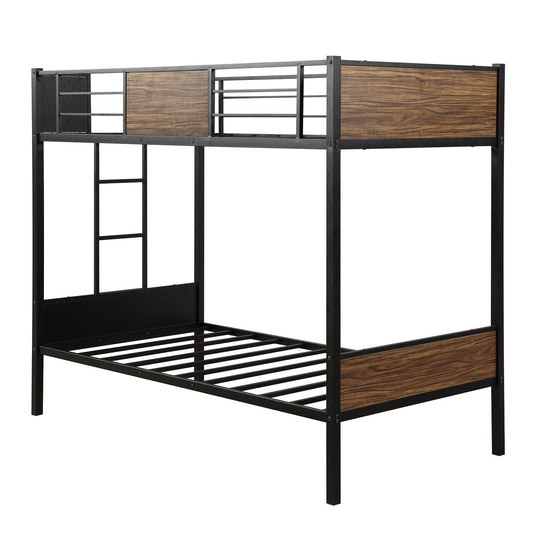 LuxxHomes  Black Brown Twin Over Twin Bunk Bed