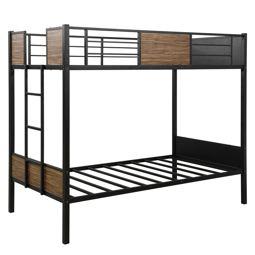 LuxxHomes  Black Brown Twin Over Twin Bunk Bed