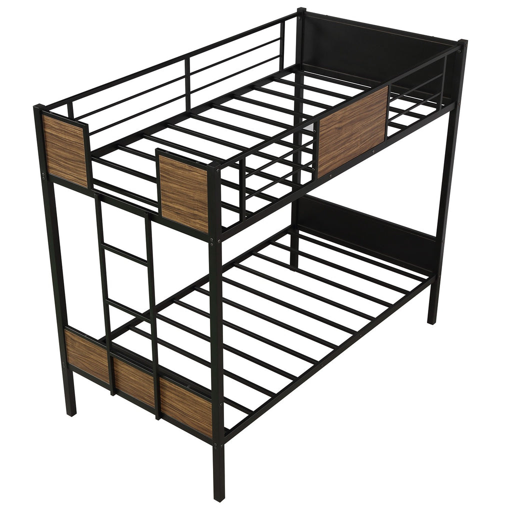 LuxxHomes  Black Brown Twin Over Twin Bunk Bed