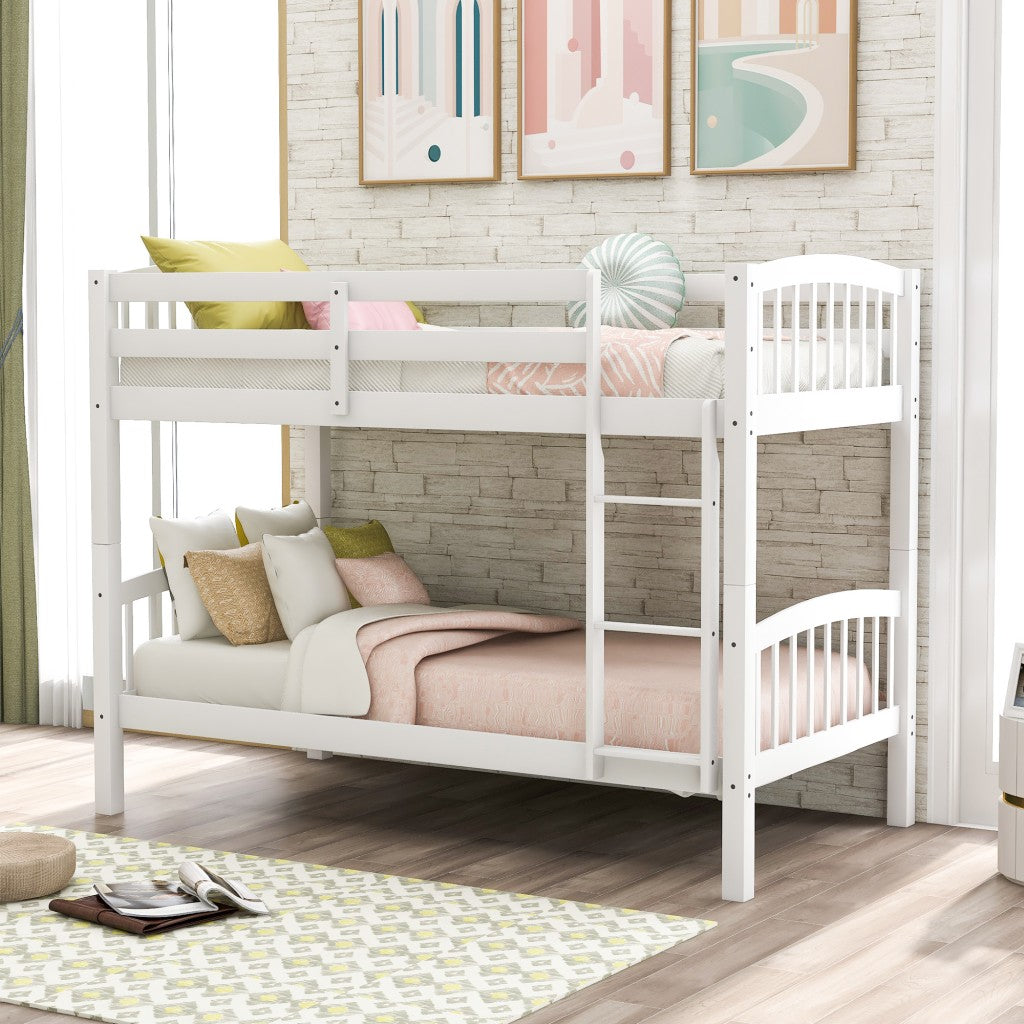 LuxxHomes  White Twin Over Twin Bunk Bed