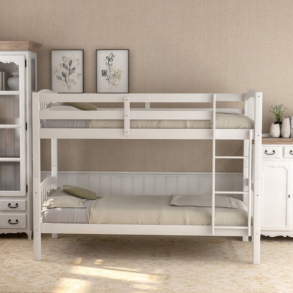 LuxxHomes  White Twin Over Twin Bunk Bed