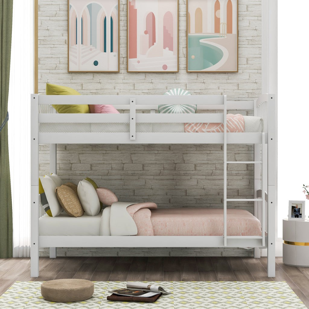 LuxxHomes  White Twin Over Twin Bunk Bed