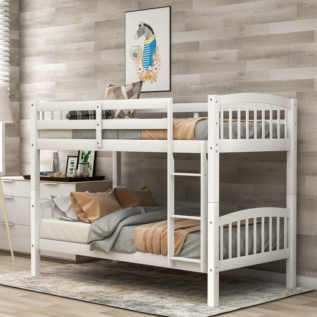 LuxxHomes  White Twin Over Twin Bunk Bed