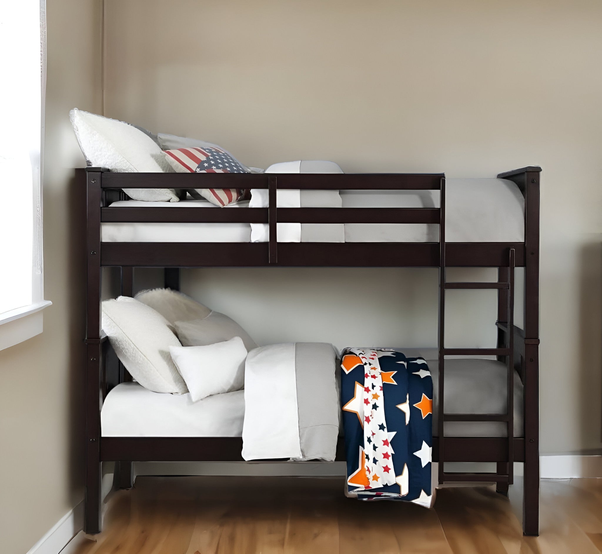 LuxxHomes  Brown Twin Over Twin Bunk Bed