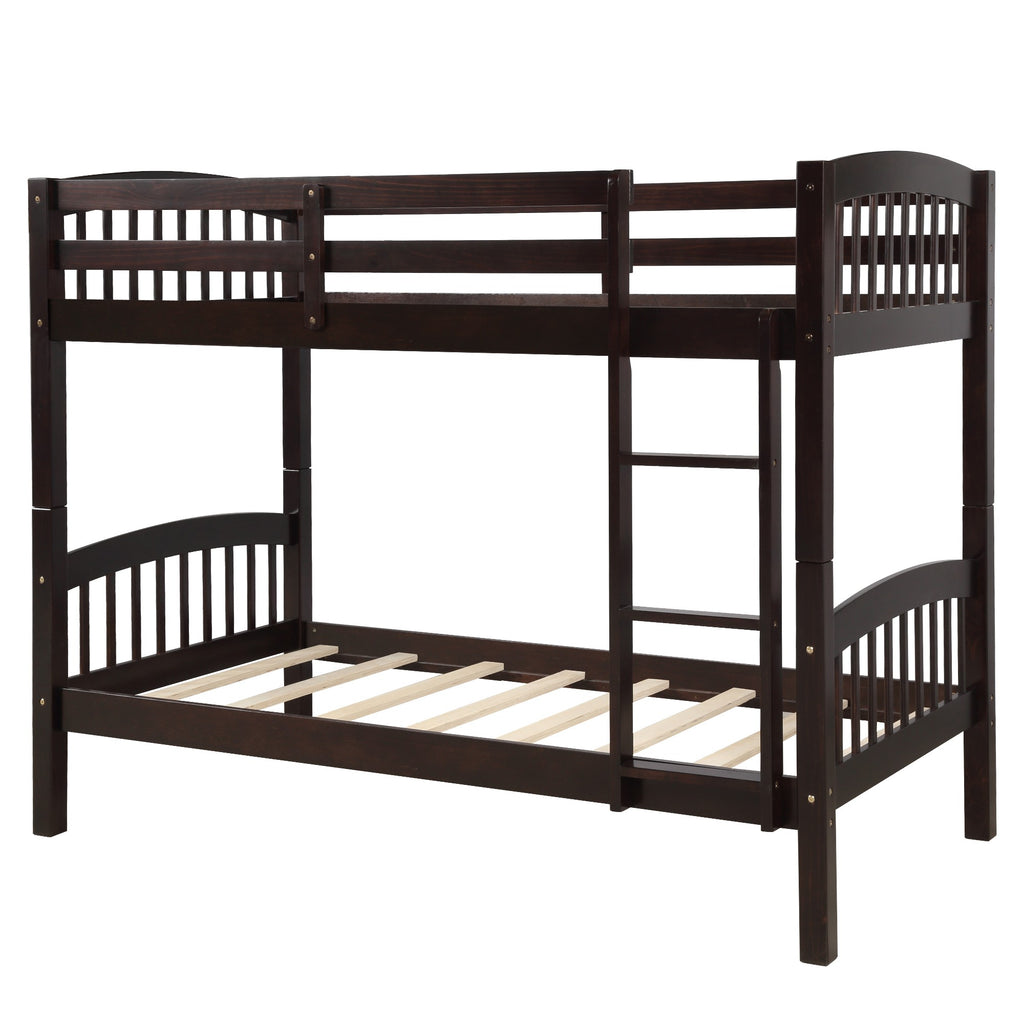 LuxxHomes  Brown Twin Over Twin Bunk Bed