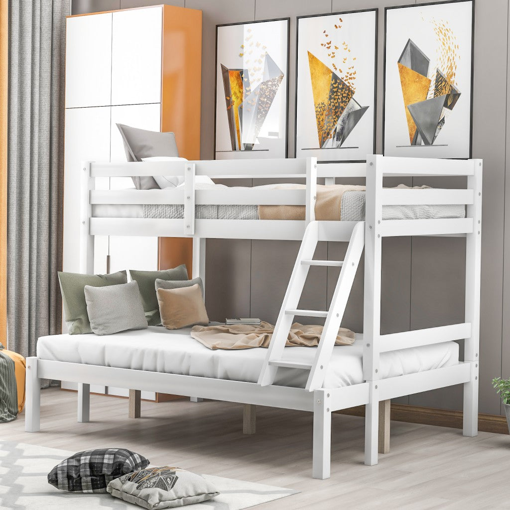 LuxxHomes  White Twin Size Full Size Bunk Bed