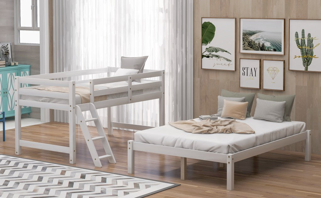 LuxxHomes  White Twin Size Full Size Bunk Bed