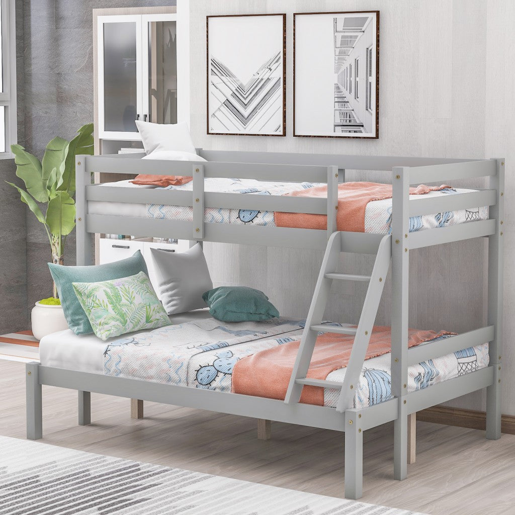 LuxxHomes  Gray Twin Size Full Size Bunk Bed