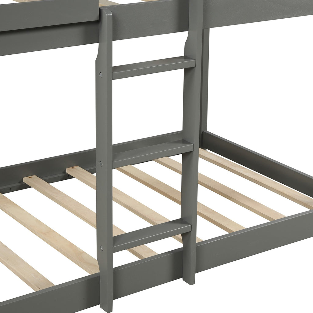 LuxxHomes  Gray Twin Over Twin Bunk Bed with Roof