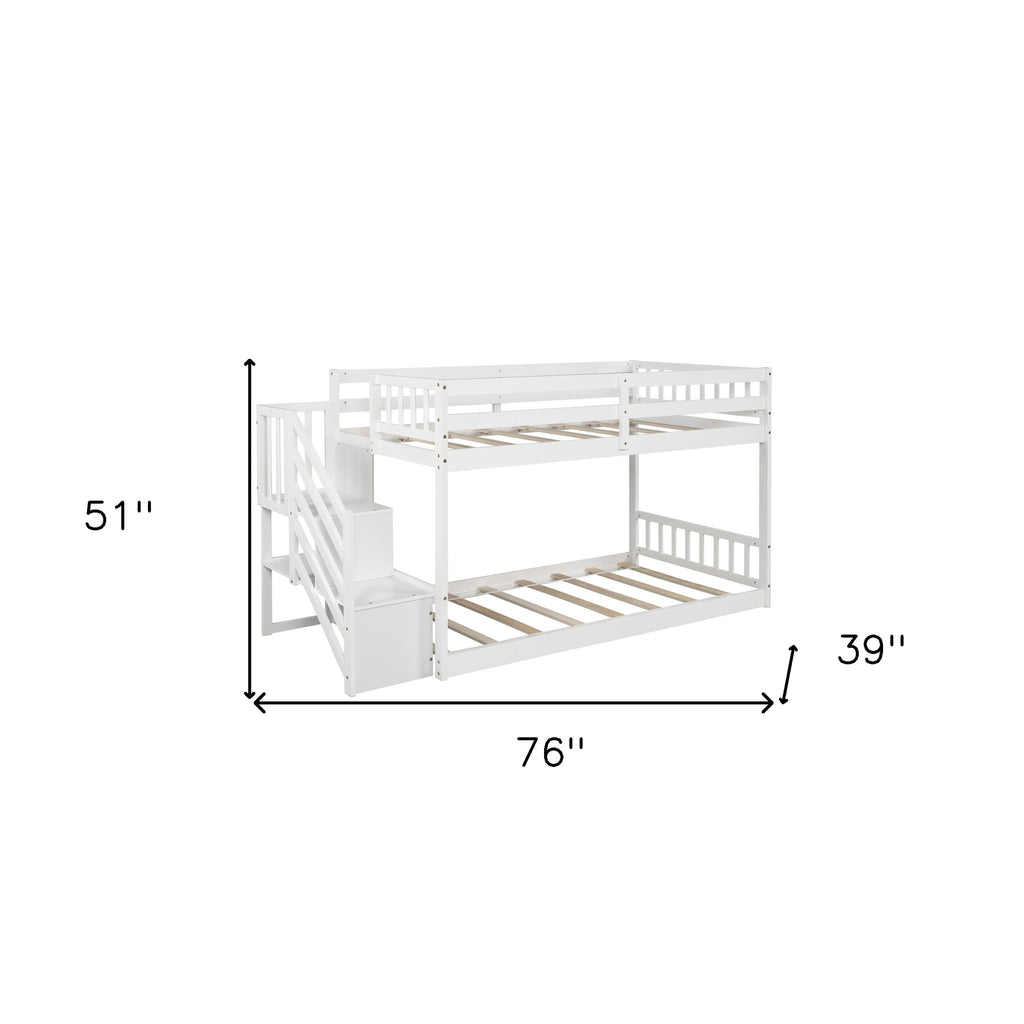 LuxxHomes  White Twin Over Twin Staircase Bunk Bed