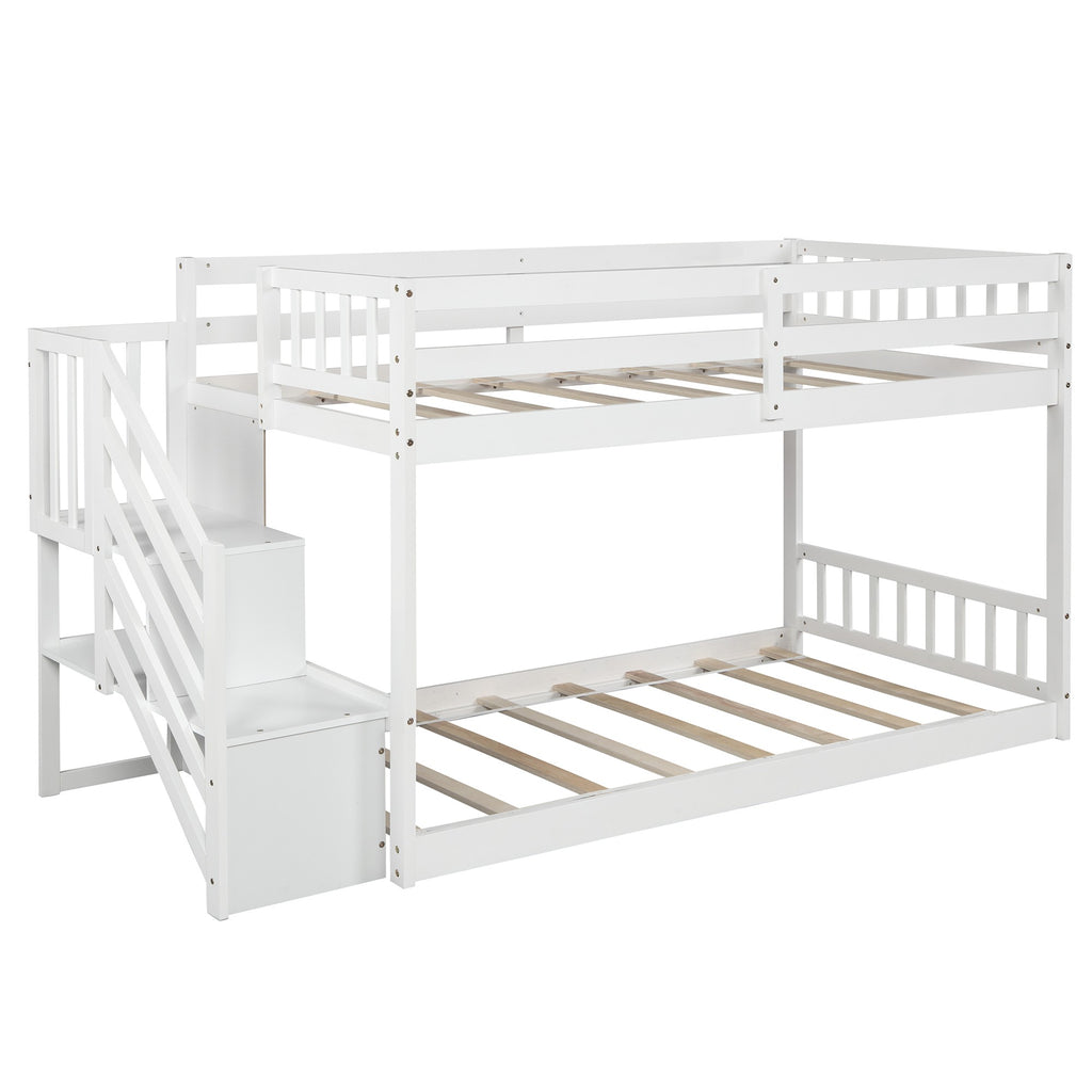 LuxxHomes  White Twin Over Twin Staircase Bunk Bed