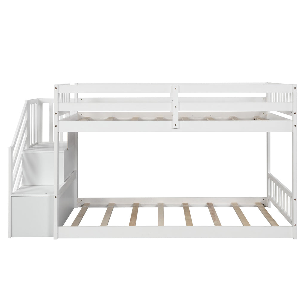 LuxxHomes  White Twin Over Twin Staircase Bunk Bed