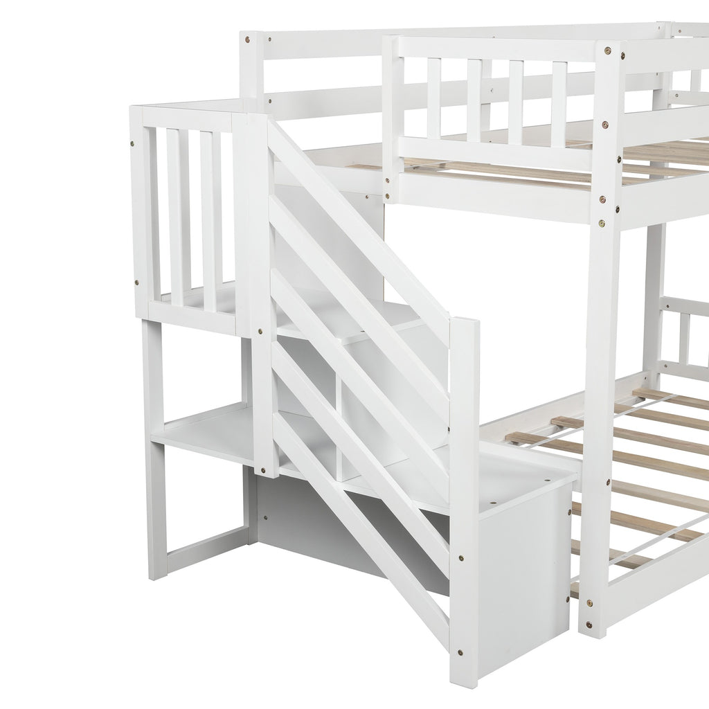 LuxxHomes  White Twin Over Twin Staircase Bunk Bed