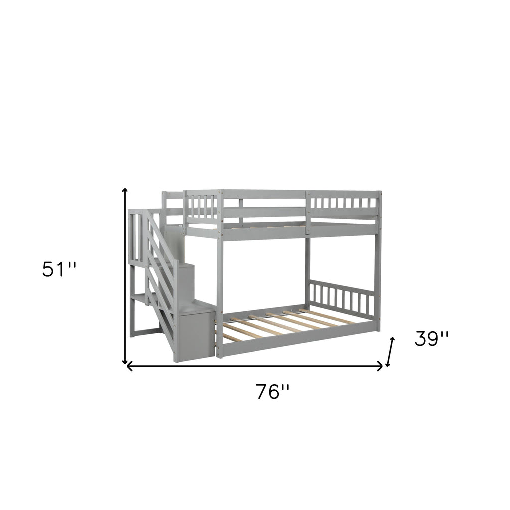 LuxxHomes  Gray Twin Over Twin Staircase Bunk Bed