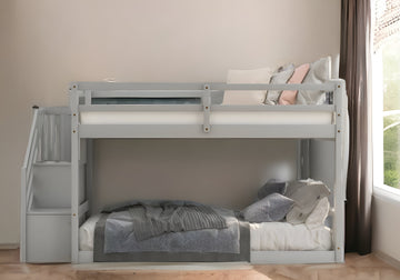 LuxxHomes  Gray Twin Over Twin Staircase Bunk Bed