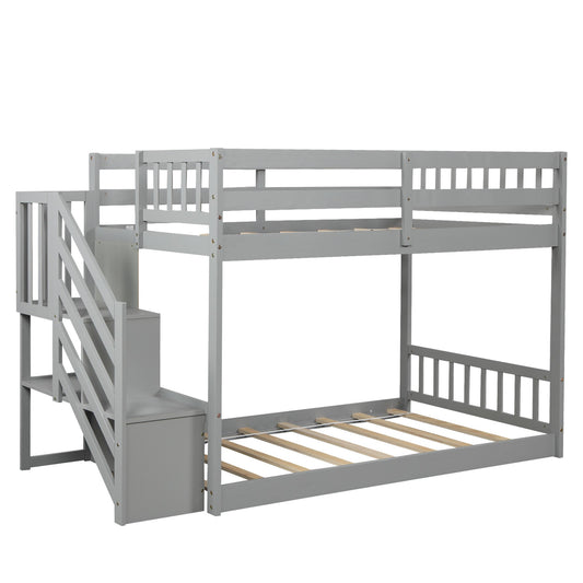 LuxxHomes  Gray Twin Over Twin Staircase Bunk Bed