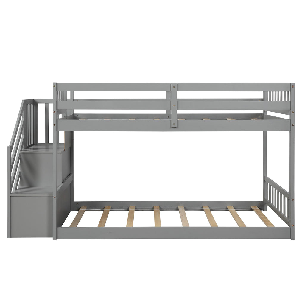 LuxxHomes  Gray Twin Over Twin Staircase Bunk Bed