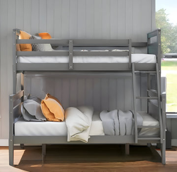 LuxxHomes  Gray Twin Over Full Size Bunk Bed