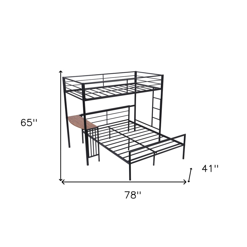 LuxxHomes  Black Twin Over Full Size Metal Bunk Bed with Desk