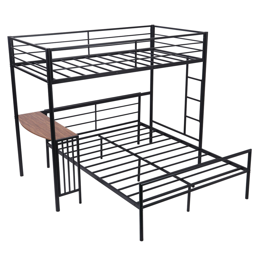 LuxxHomes  Black Twin Over Full Size Metal Bunk Bed with Desk