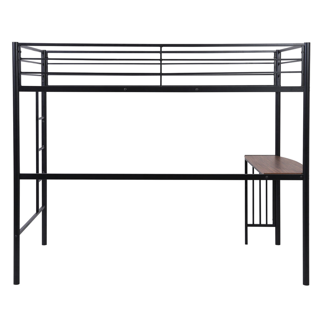 LuxxHomes  Black Twin Over Full Size Metal Bunk Bed with Desk