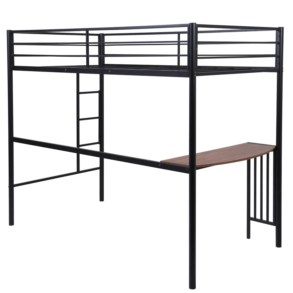 LuxxHomes  Black Twin Over Full Size Metal Bunk Bed with Desk