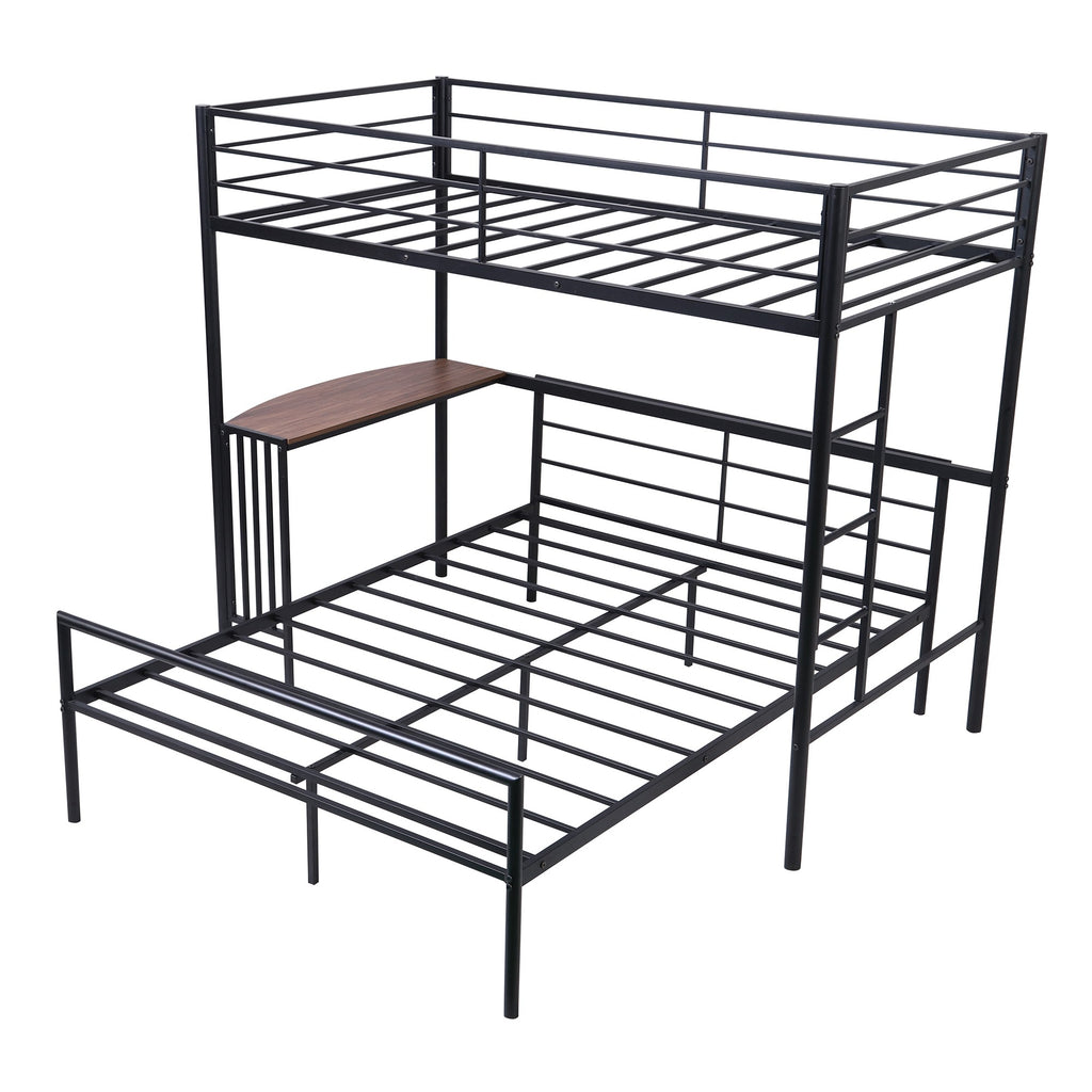 LuxxHomes  Black Twin Over Full Size Metal Bunk Bed with Desk